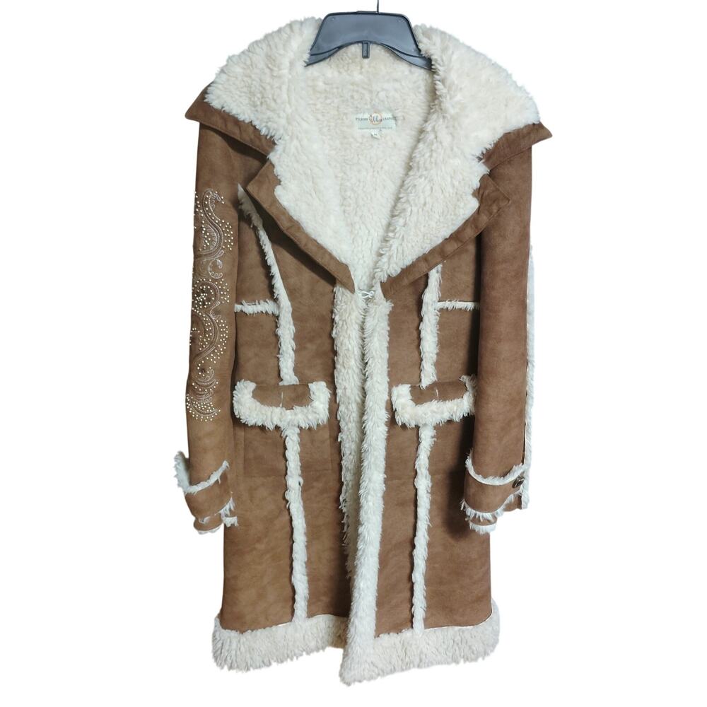 Wilsons Leather Faux Suede Sherpa Lined Coat with Embellished Sleeves Size M